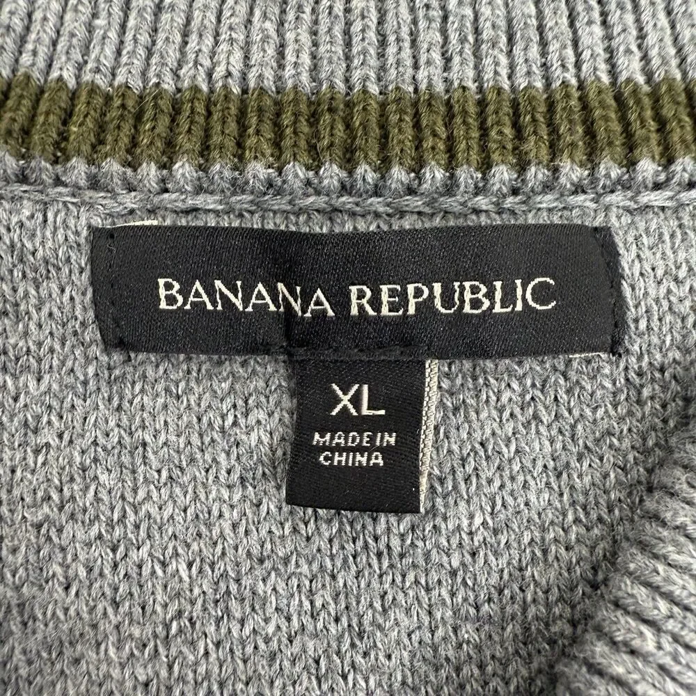 Banana Republic Men XL Traveler Stripe Shawl Collar Pullover Sweater Gray Cotton